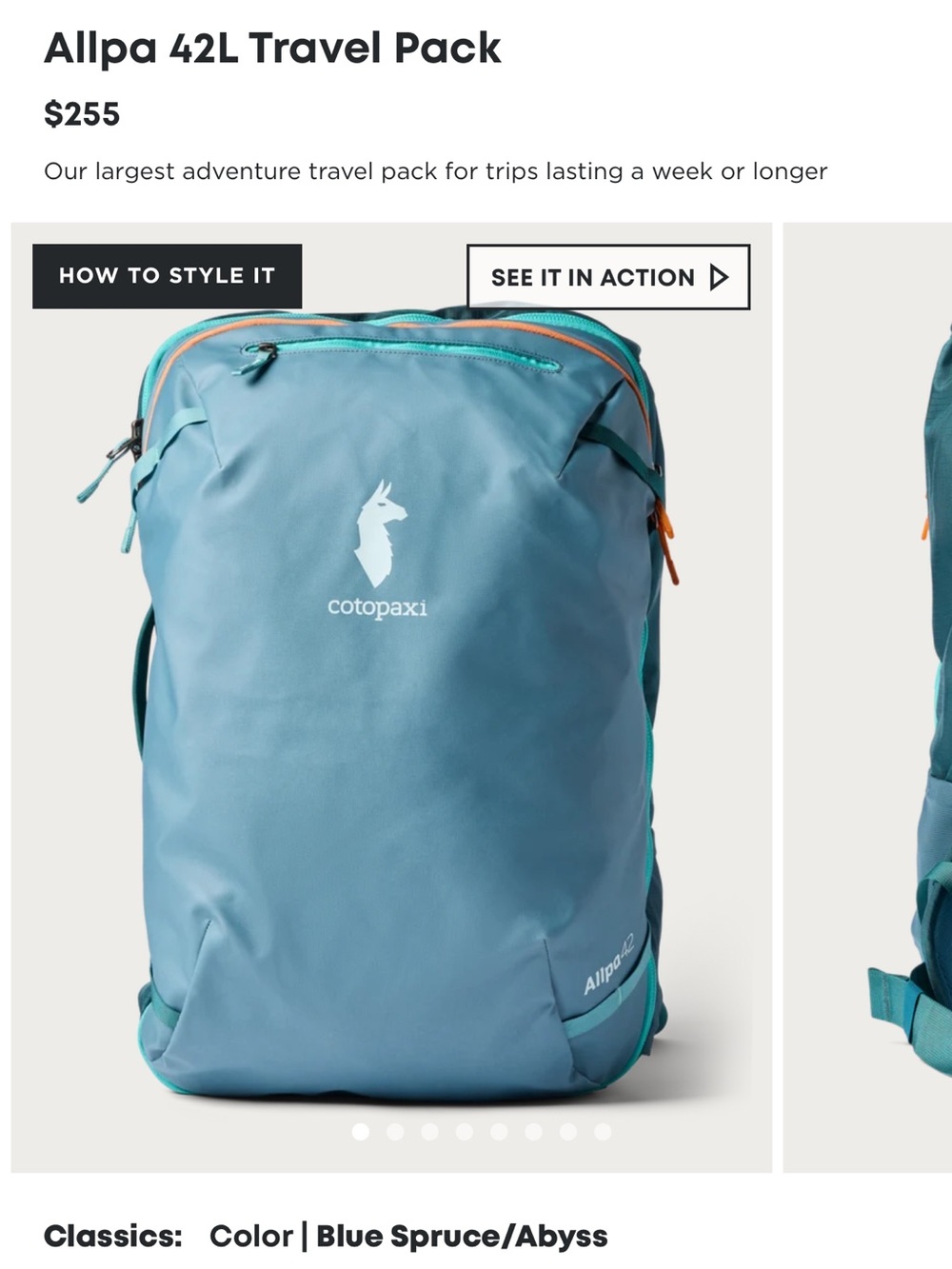 cotopaxi Allpa 42L Backpack in Teal with Aqua Accents